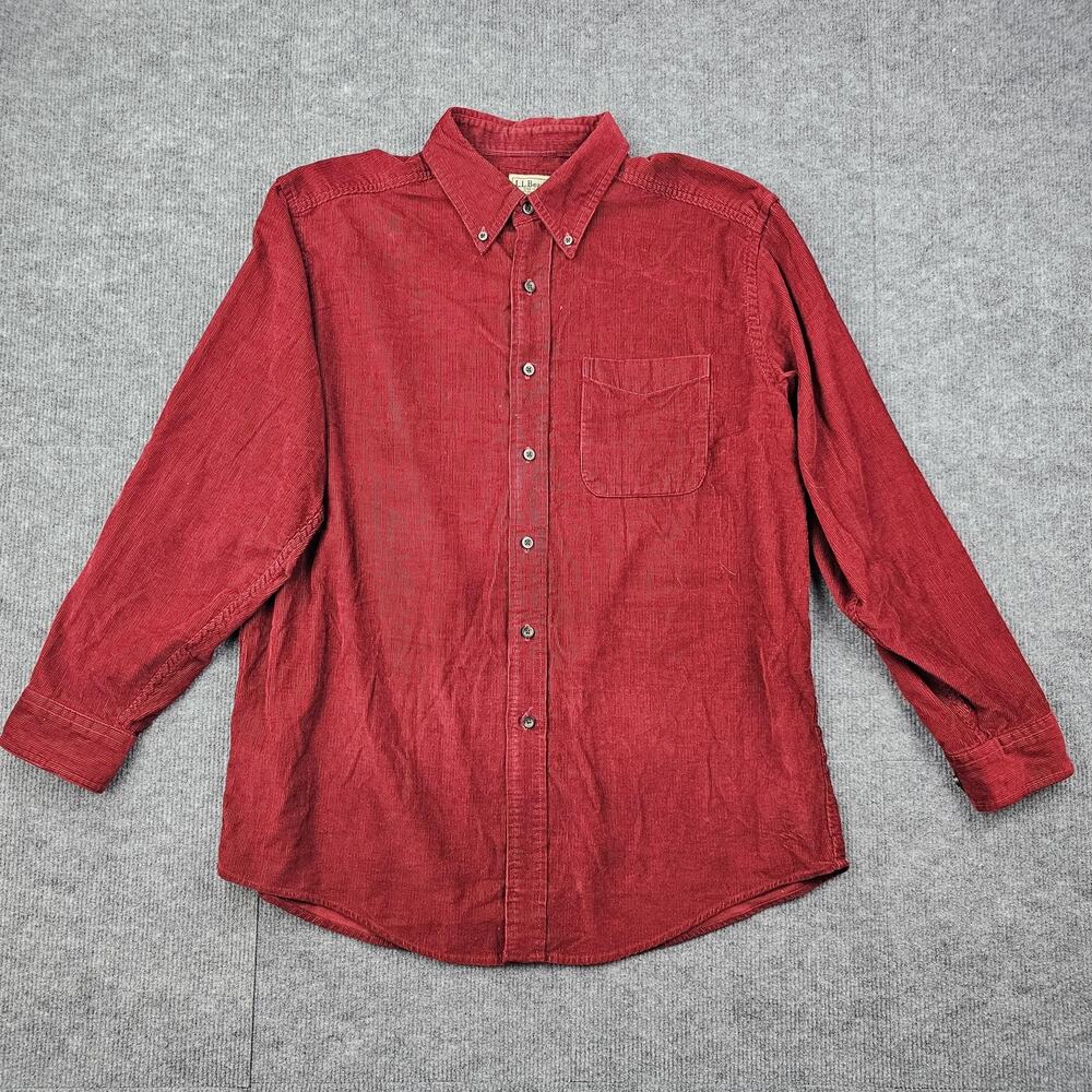 Vintage LL Bean Shirt Mens Large Red Button Down Thick Corduroy Outdoors Fall